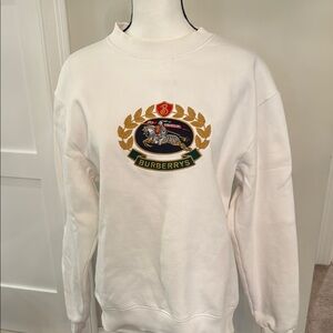 Burberry White Crewneck Sweater with Vintage Emblem